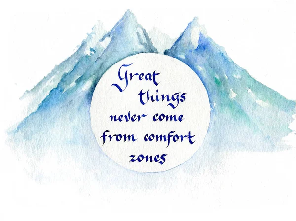 Inspirerend Citaat Grote Dingen Komen Nooit Uit Comfortzone Handgeschreven Kalligrafische — Stockfoto