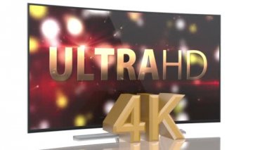 Beyaz arkaplanda eğri ekranlı UltraHD Akıllı TV