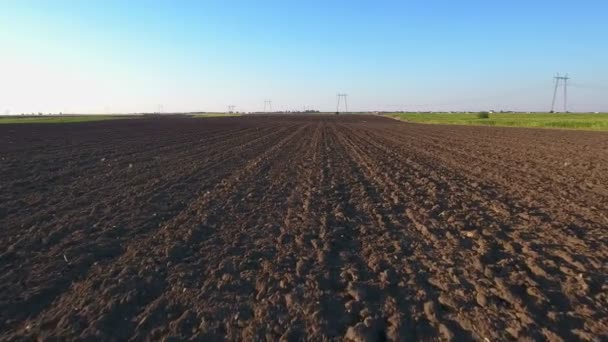 Filmagem aérea do campo agrícola arado — Vídeo de Stock