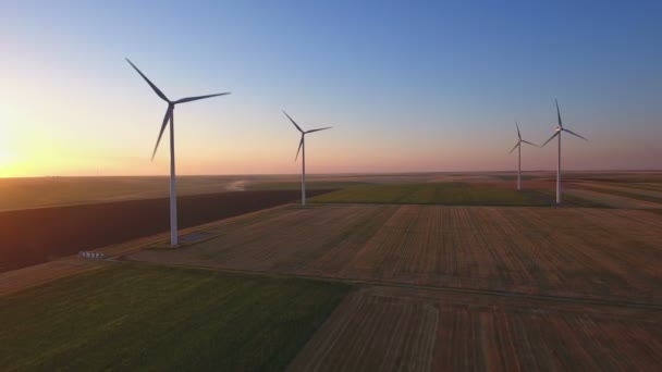 일몰에 분야에서 풍력의 에너지를 — 비디오
