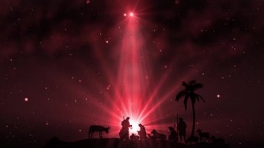 Parlayan yıldızlı Noel Sahnesi ve parlak İsa 'nın doğumu karakterleriyle Beytüllahim' in daha parlak yıldızı. Parlayan yıldızlar ve hareket eden ince bulutlarla dolu kusursuz bir Noel hikâyesi. 4k