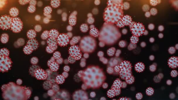 コロナウイルス病Covid 19は 新たに発見されたコロナウイルスによる感染症です 浮遊インフルエンザウイルス細胞の顕微鏡観察 ウイルス性呼吸器疾患を引き起こします シームレスループ3Dレンダリング4K — ストック動画