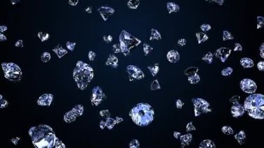 Birçok mücevher elmas taşı siyah arka plana düşüyor. Kristal taşlar ve mücevherler. Zenginlik ve refah kavramı. Kusursuz döngü 4K
