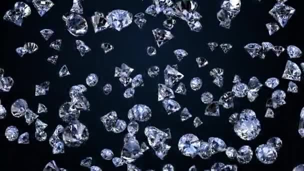 Muchas Piedras Diamantes Joyería Cayendo Sobre Fondo Negro Piedras Cristal — Vídeos de Stock