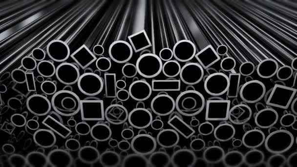 Stack Svarta Stålrör Svart Bakgrund Koncept För Metallurgisk Industri Loopas — Stockvideo