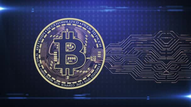 Bitcoin Kryptowaluta Blockchain Binarnym Niebieskim Tle Cyfrowa Animacja Abstrakcyjna Pieniędzy — Wideo stockowe