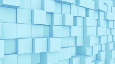 Soyut modern mavi küp desenli arka plan. Kareler dalgaların 3 boyutlu görüntüsünü engeller. Kusursuz döngü 4K
