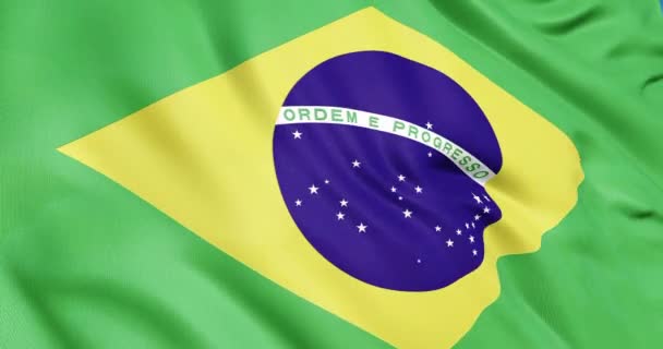 ブラジルの国旗が3Dアニメーションを振っている ブラジルの国旗の紋章 シームレスループブラジルの国旗アニメーション — ストック動画