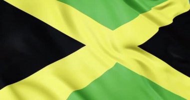 Jamaika bayrağı 3D animasyon sallıyor. Jamaika bayrağının amblemi. Kusursuz döngü Jamaika bayrağı animasyonu 4k