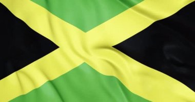 Jamaika bayrağı 3D animasyon sallıyor. Jamaika bayrağının amblemi. Kusursuz döngü Jamaika bayrağı animasyonu 4k