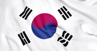 Güney Kore bayrağı 3D animasyon sallıyor. Güney Kore bayrağının amblemi. Kusursuz döngü 4K