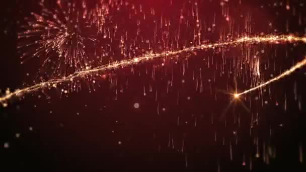 赤の粒子ライト星や雪の結晶と金クリスマスツリーのアニメーションを成長させます 休日のコンセプトと背景4K — ストック動画