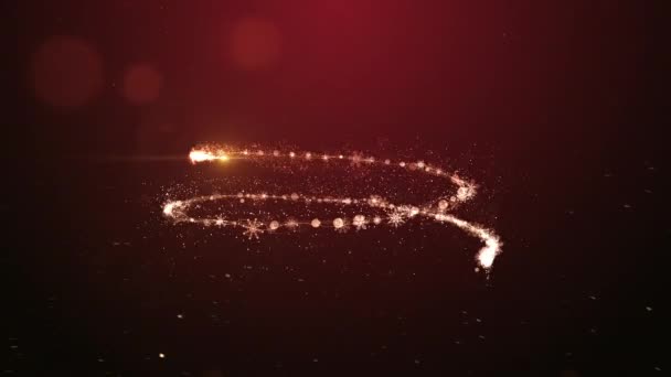 闪烁着金色圣诞树动画的粒子照亮了星星 雪花闪烁着红色的光芒 假日概念和背景4K — 图库视频影像