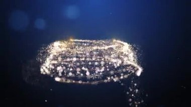 Parlayan altın rengi Noel ağacı animasyonu parçacıklar ışık ve mavi üzerine kar taneleri. Tatil konsepti ve arka plan 4k