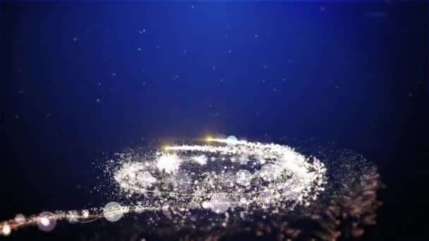 Świecące Złote Choinki Animacji Cząstek Światła Gwiazd Płatki Śniegu Niebiesko — Wideo stockowe