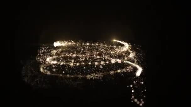 Brillante Animación Árbol Navidad Oro Con Partículas Luces Estrellas Copos — Vídeos de Stock