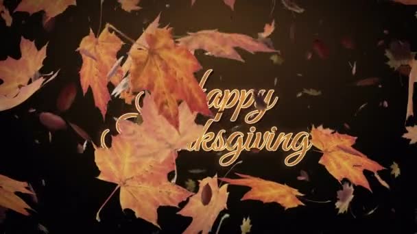 Glad Thanksgiving Text Med Höstlöv Fallande Animation Thanksgiving Helgdagar Animation — Stockvideo