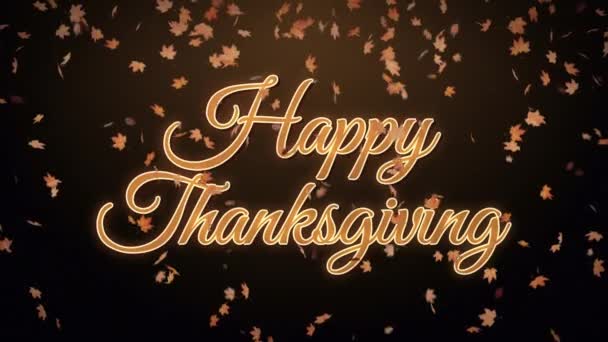 Gelukkige Thanksgiving Tekst Met Herfst Bladeren Vallende Animatie Thanksgiving Vakantie — Stockvideo
