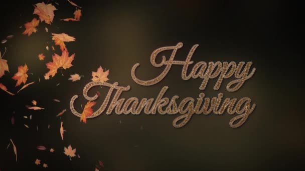 Happy Thanksgiving Text Autumn Leaves Falling Animation Thanksgiving Holiday Animation — Stock Video