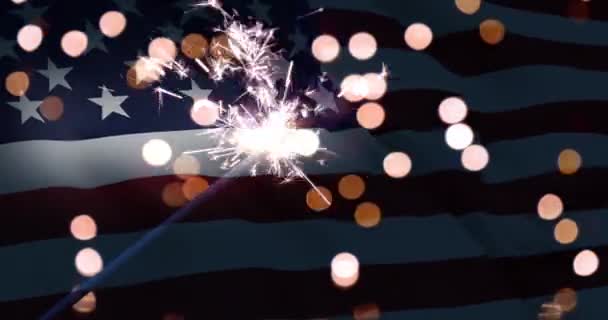 Joyeux Juillet Jour Indépendance Avec Des Étincelles Main Tenant Drapeau — Video