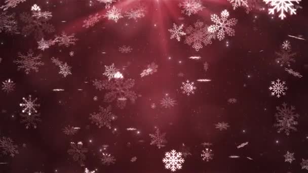 Schöne Schneeflocken Fallen Auf Rotem Hintergrund Winter Weihnachten Neujahr Feiertage — Stockvideo