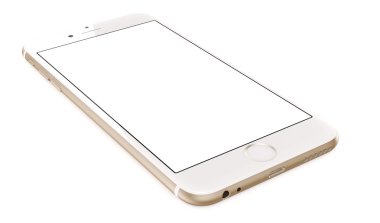Beyaz arkaplanda boş ekranı olan Altın Akıllı Telefon