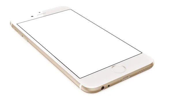 Smartphone in oro con schermo bianco su sfondo bianco — Foto Stock