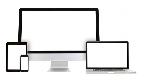 Modern monitor, computer, laptop, phone, tablet — Stock Photo, Image