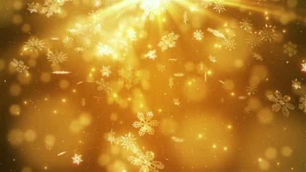Золото красиві падаючі сніжинки — стокове відео
