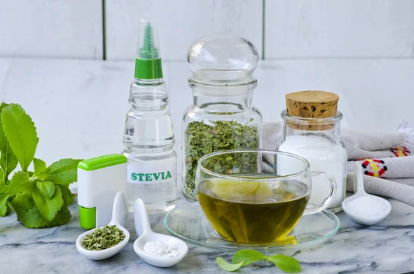 Productos de Stevia. Edulcorante natural . Imagen de archivo