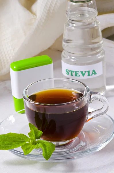 Stevia προϊόντα. Φυσική γλυκαντική ουσία. — Φωτογραφία Αρχείου