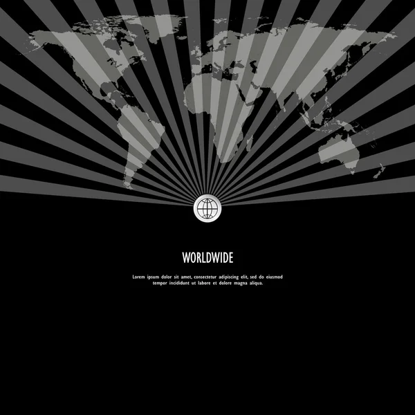 Patrón Sunburst y mapa del mundo, concepto de negocio — Vector de stock