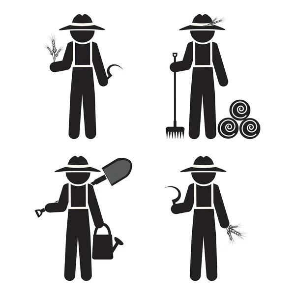 Farmer man with tool, set vector illustration — Stock Vector
