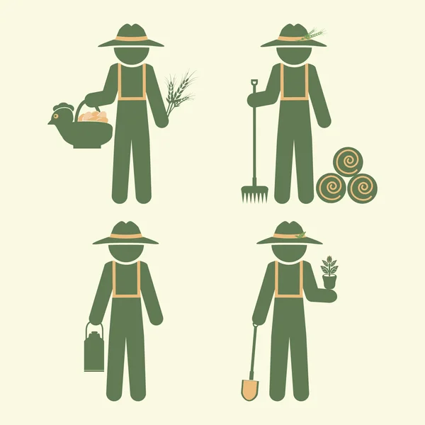 Homem agricultor com ferramenta, conjunto de ilustração vetorial —  Vetores de Stock