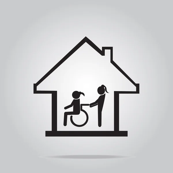 Soins aux personnes handicapées, icône de la maison de soins infirmiers — Image vectorielle