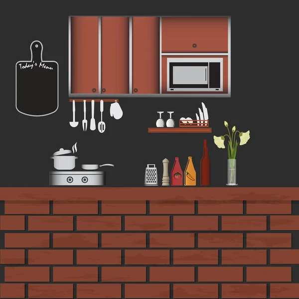 Concepto interior cocina, fondo ilustración — Archivo Imágenes Vectoriales