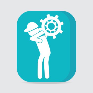 Dişli simgesi, işçi imzala düğmesini taşıyan adam