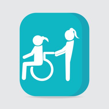 Engelli simgesini işaret, devre dışı simgesi, tekerlekli sandalye iterek bir kadın