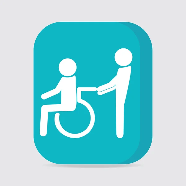 Niepełnosprawnych ikona znak, człowiek pchanie wózka inwalidzkiego człowiek pacjenta — Wektor stockowy