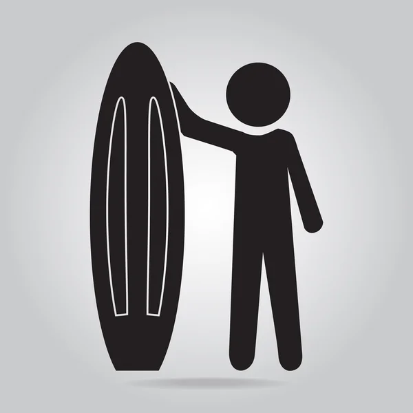 Icône de planche de surf, homme avec icône de wakeboard — Image vectorielle