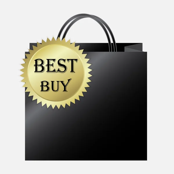 Nákupní papírový sáček s nejlepší koupit popisku ikony — Stockový vektor