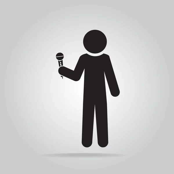 Homme tenant icône microphone — Image vectorielle