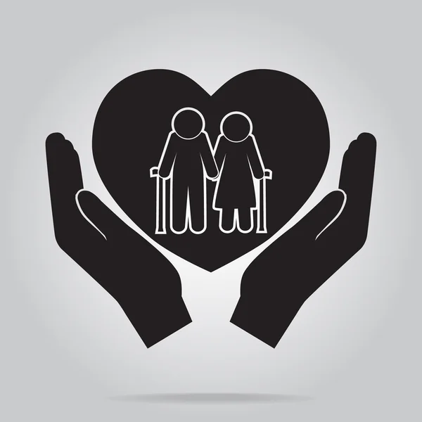 Casal de idosos com ícone de amor — Vetor de Stock