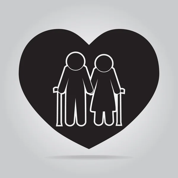 Elderly couple with love symbol. — Stock Vector