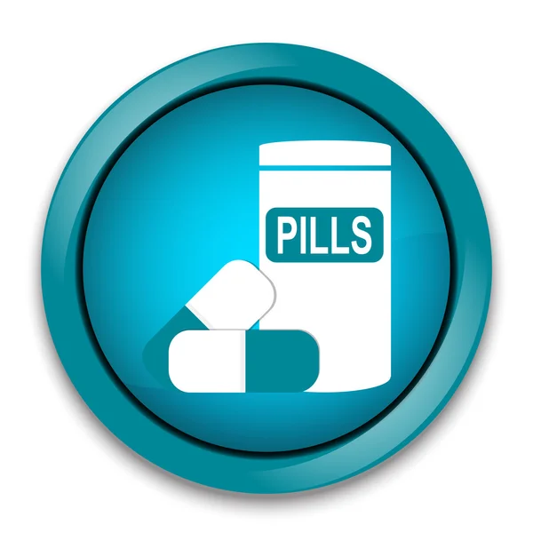 Pilules et icône de bouteille, illustration de bouton — Image vectorielle