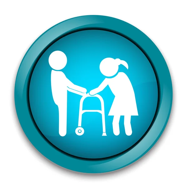 Man helps elderly patient with a walker icon — Stock Vector