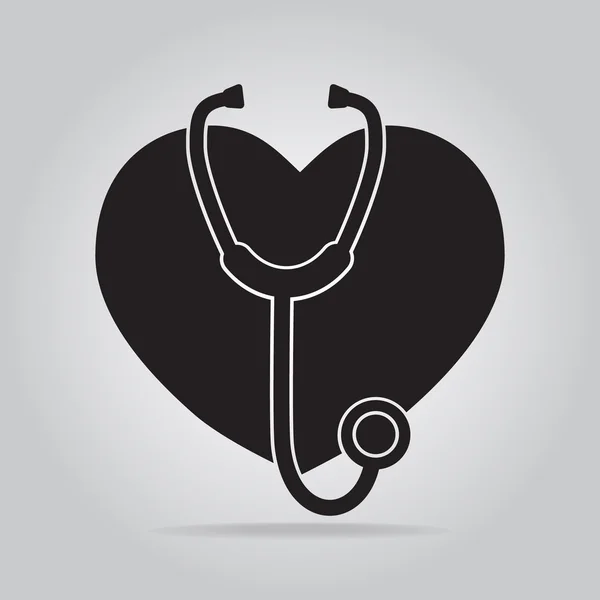 Estetoscopio e icono del corazón, signo médico — Vector de stock