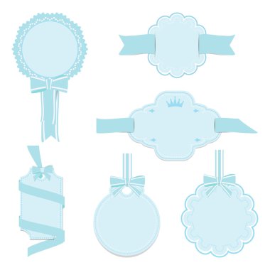 Mavi rozetleri etiket ve şerit kümesi