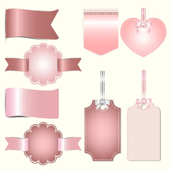 Conjunto de insignias de color rosa etiqueta y cinta, vector etiqueta ilustración — Vector de stock