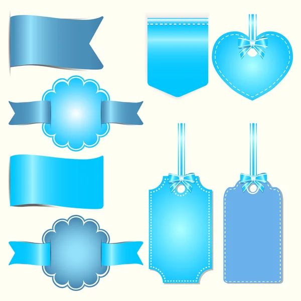 Set de insignias azules etiqueta y cinta — Vector de stock